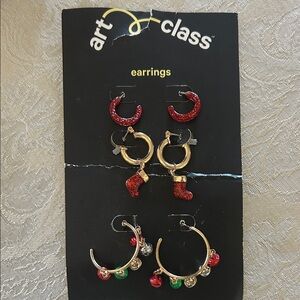 Art Class Red and Gold Holiday Earrings Trio